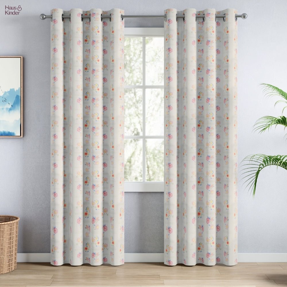 Cotton Printed Pack Of 2 Curtain Floral Siesta, Pink - Cotton Printed Curtains | haus & kinder