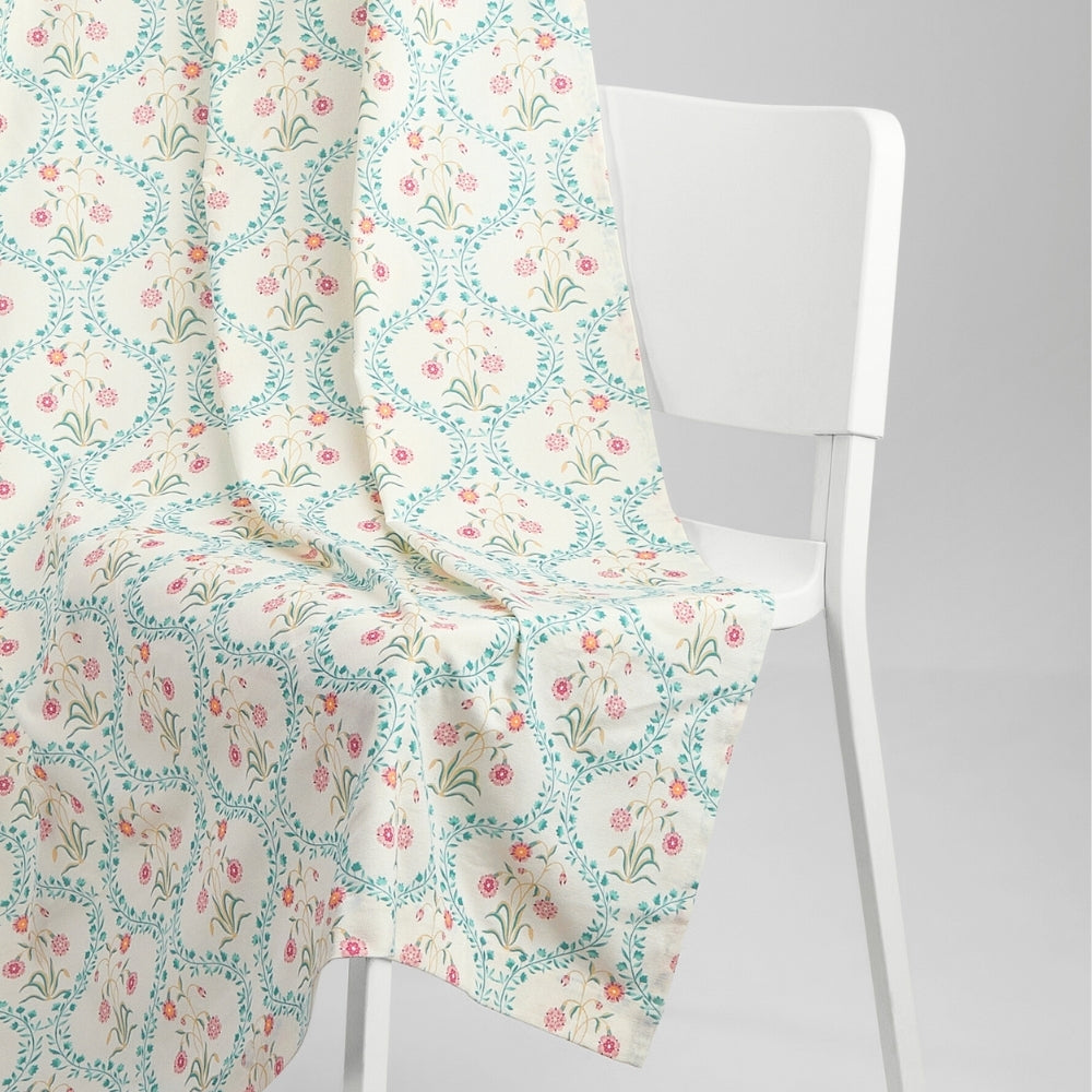 Cotton Printed Pack Of 2 Curtain Pink Blossom, Teal