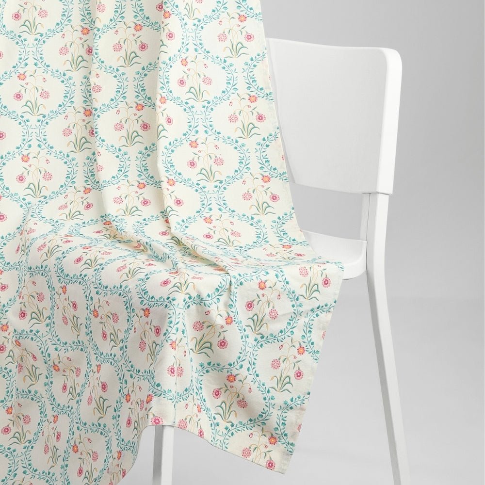 Cotton Printed Pack Of 2 Curtain Pink Blossom, Teal - Cotton Printed Curtains | haus & kinder