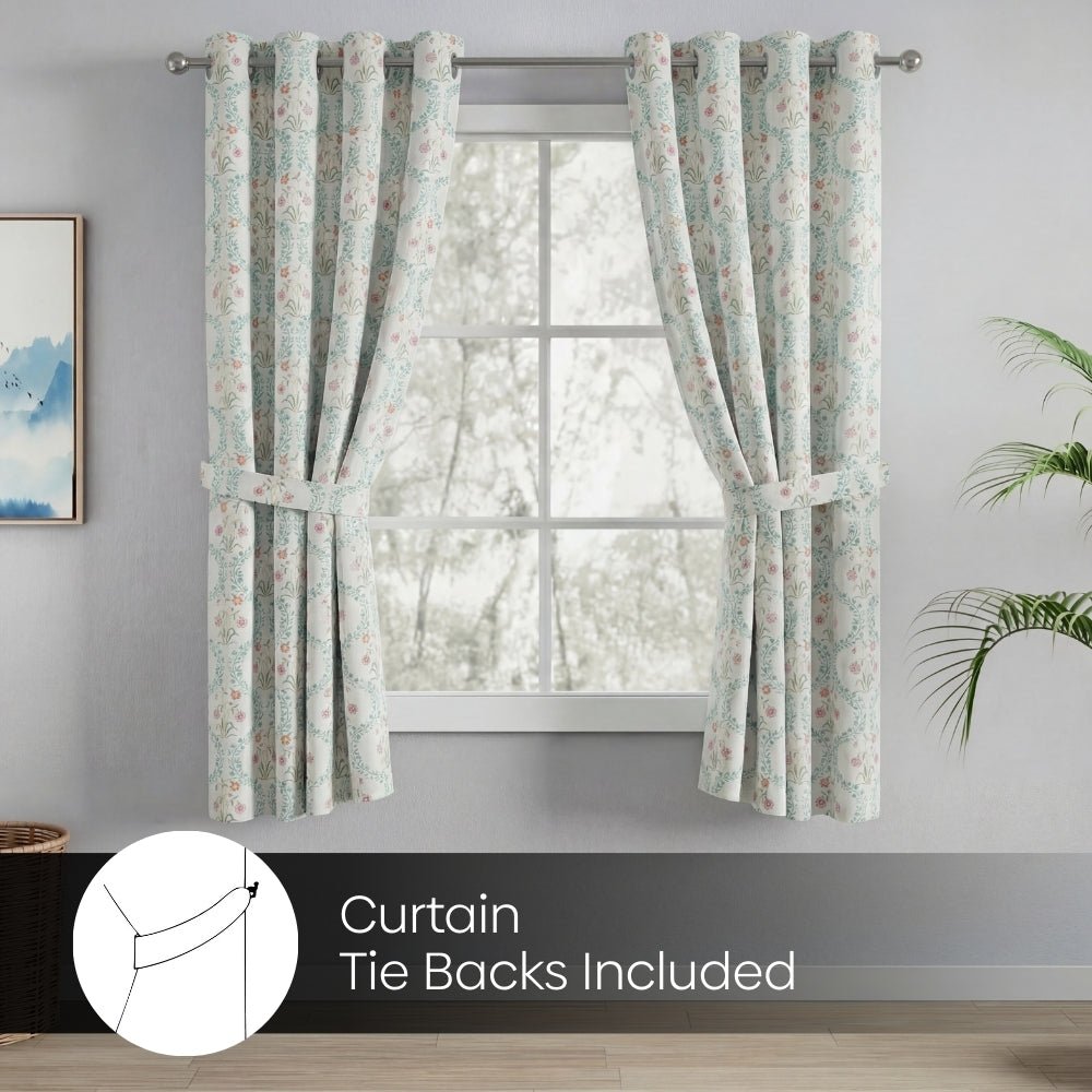 Cotton Printed Pack Of 2 Curtain Pink Blossom, Teal - Cotton Printed Curtains | haus & kinder