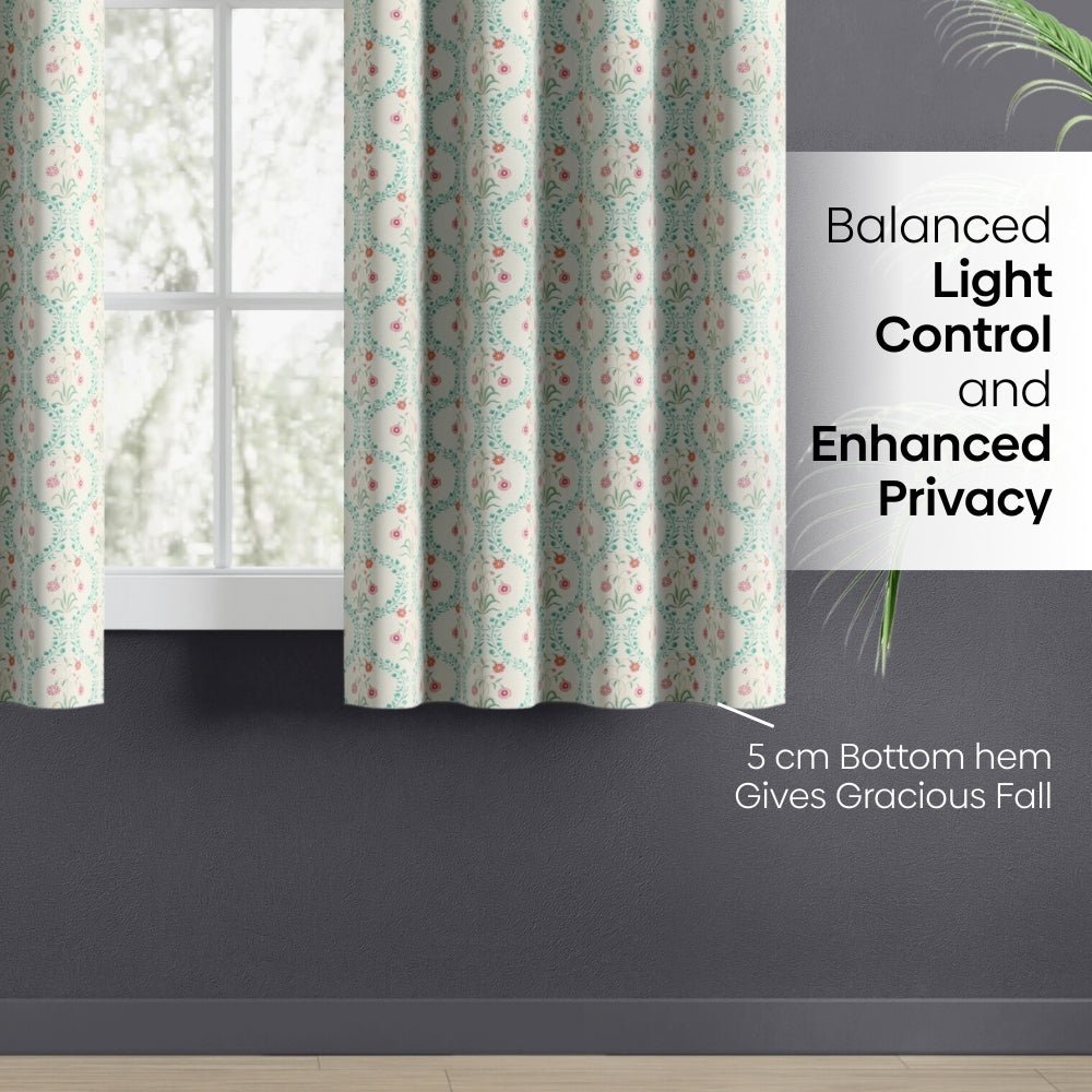 Cotton Printed Pack Of 2 Curtain Pink Blossom, Teal - Cotton Printed Curtains | haus & kinder