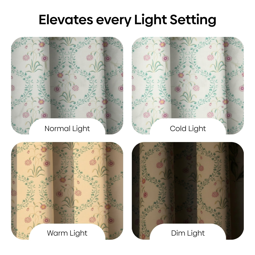 Cotton Printed Pack Of 2 Curtain Pink Blossom, Teal