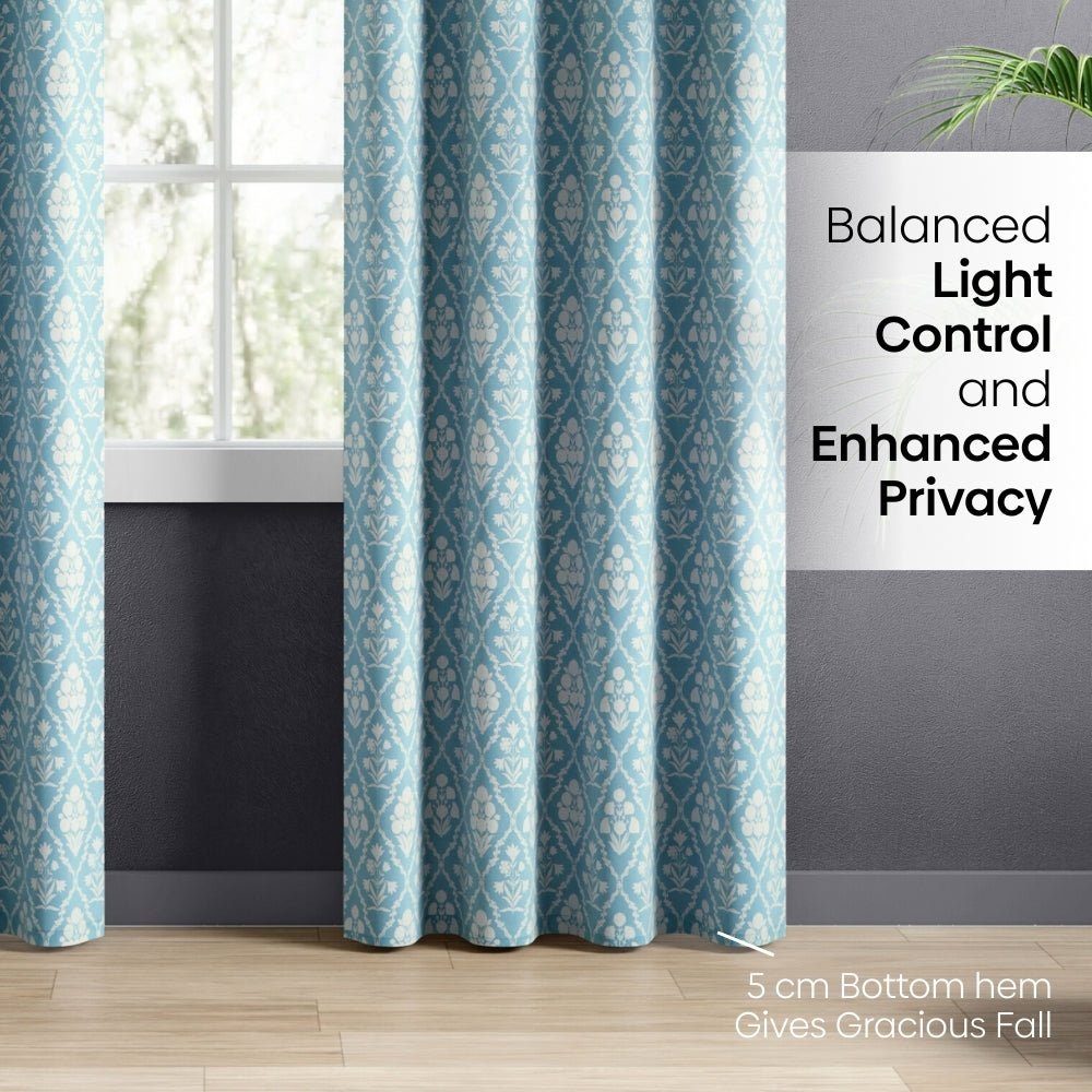 Cotton Printed Pack Of 2 Curtain Heritage Hues, Pale Teal - Cotton Printed Curtains | haus & kinder