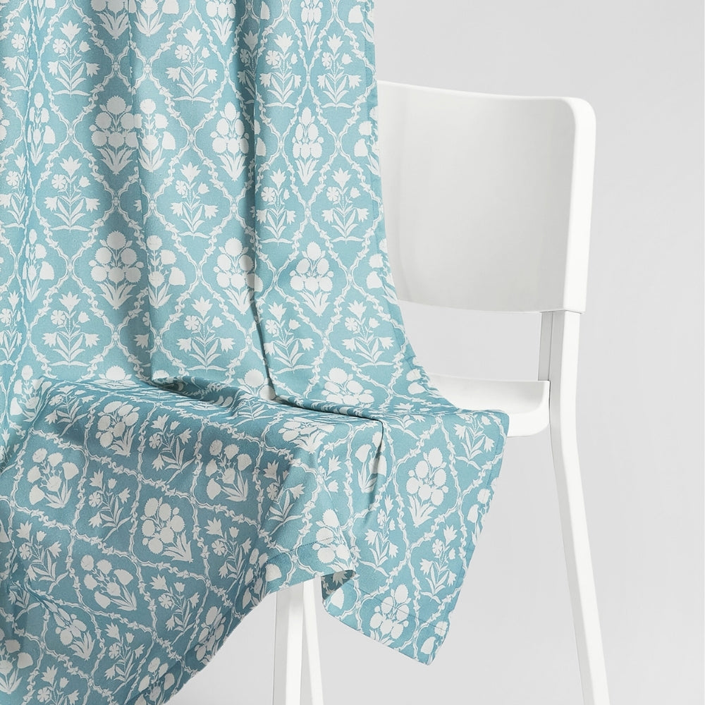 Cotton Printed Pack Of 2 Curtain Heritage Hues, Pale Teal