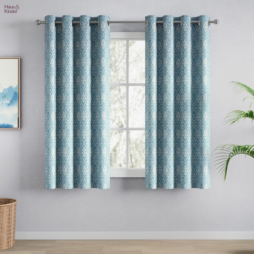 Cotton Printed Pack Of 2 Curtain Heritage Hues, Pale Teal - Cotton Printed Curtains | haus & kinder