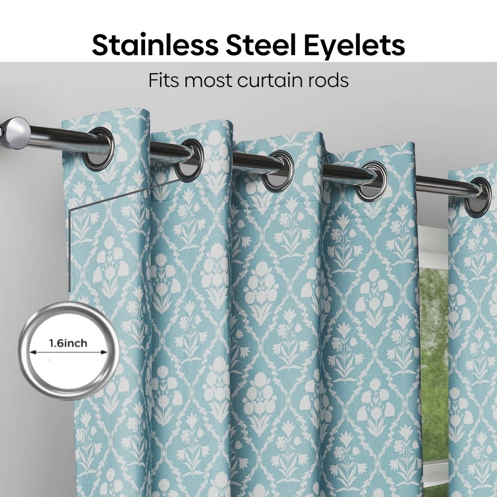Cotton Printed Pack Of 2 Curtain Heritage Hues, Pale Teal - Cotton Printed Curtains | haus & kinder