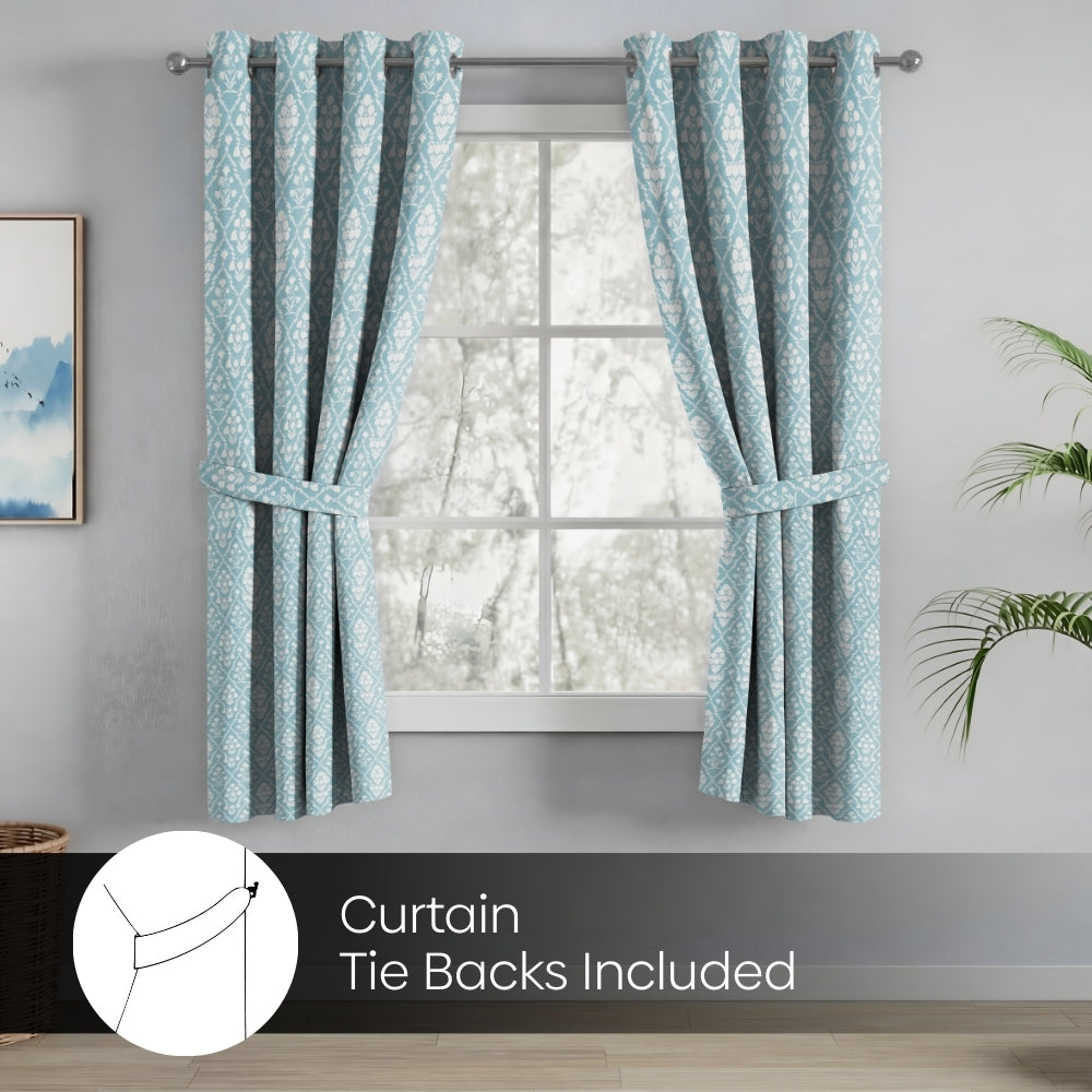 Cotton Printed Pack Of 2 Curtain Heritage Hues, Pale Teal