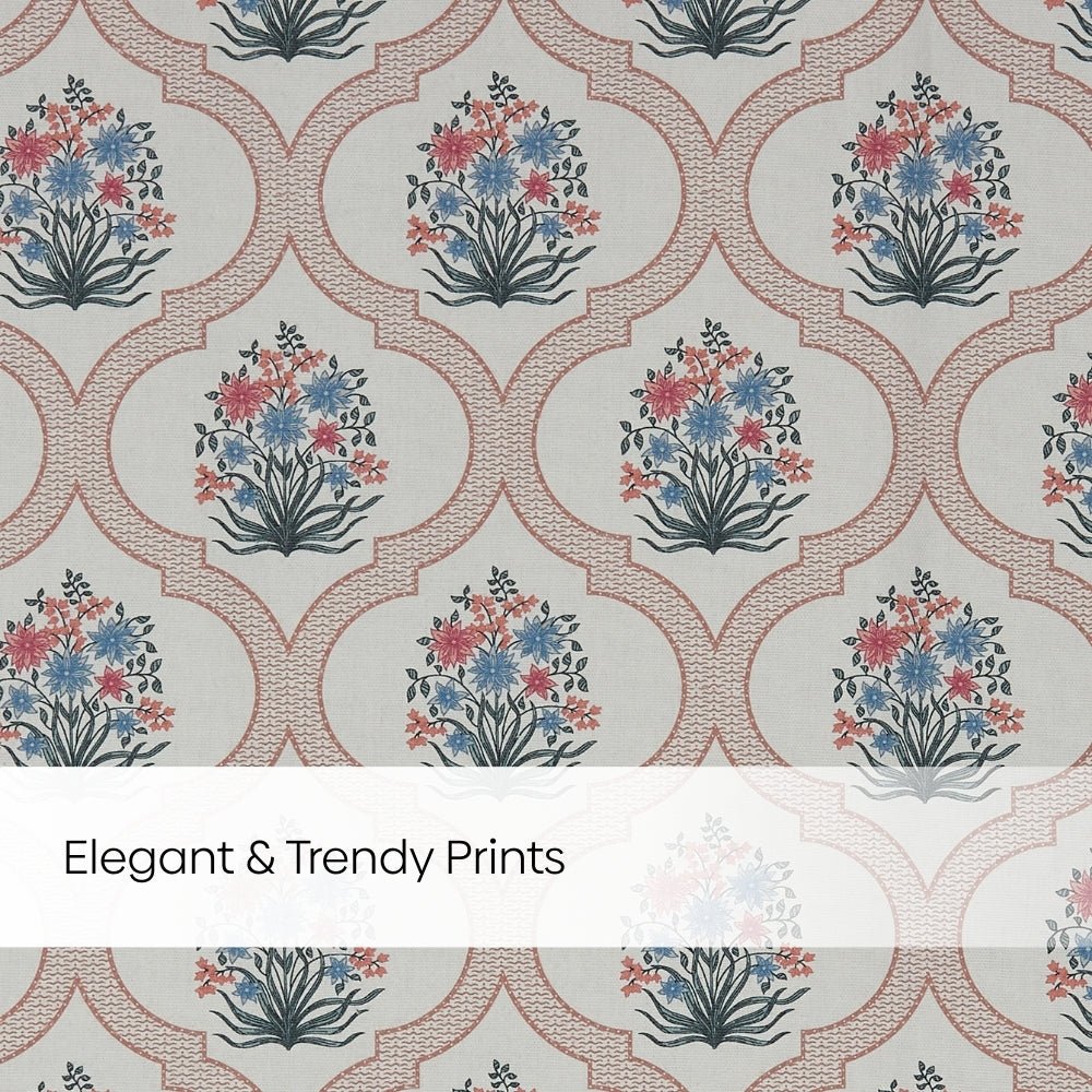 Cotton Printed Pack Of 2 Curtain Terracotta Trellis ,Multicolor - Cotton Printed Curtains | haus & kinder