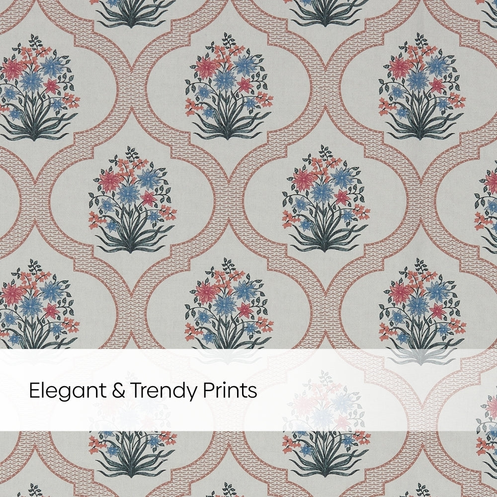 Cotton Printed Pack Of 2 Curtain Terracotta Trellis ,Multicolor