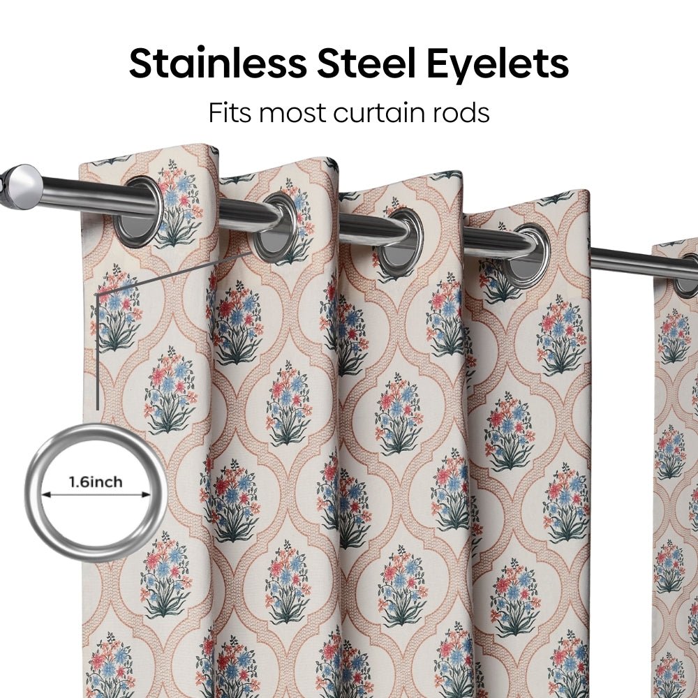 Cotton Printed Pack Of 2 Curtain Terracotta Trellis ,Multicolor - Cotton Printed Curtains | haus & kinder