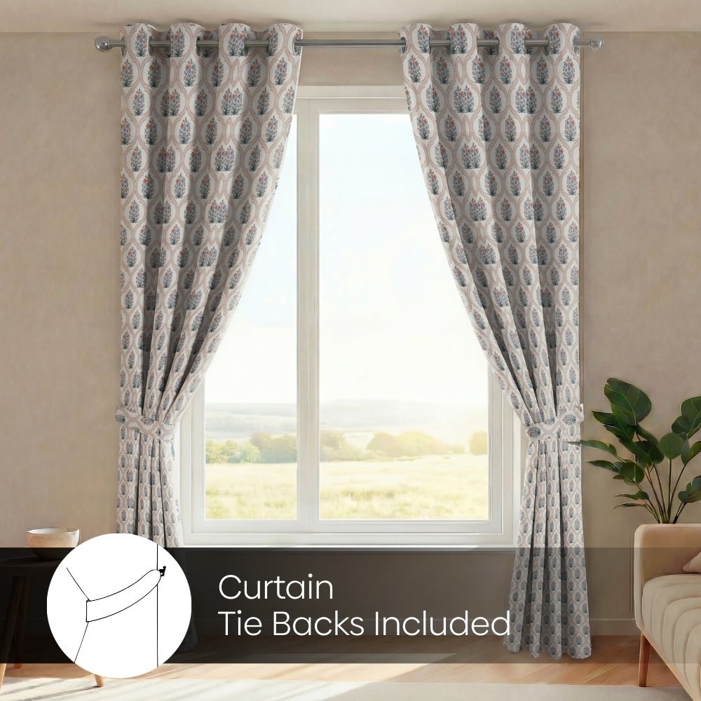Cotton Printed Pack Of 2 Curtain Terracotta Trellis ,Multicolor - Cotton Printed Curtains | haus & kinder
