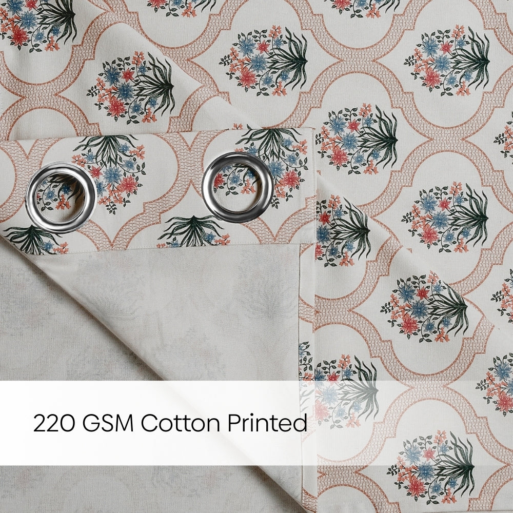 Cotton Printed Pack Of 2 Curtain Terracotta Trellis ,Multicolor