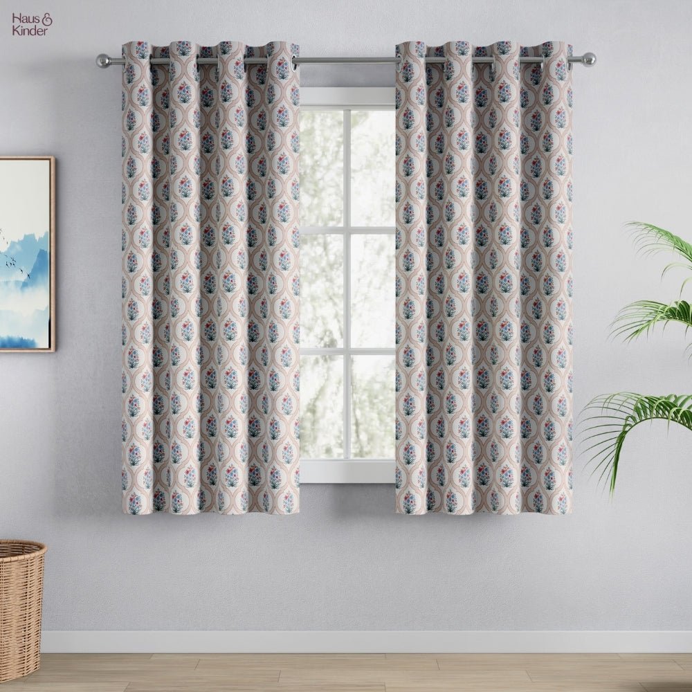 Cotton Printed Pack Of 2 Curtain Terracotta Trellis ,Multicolor - Cotton Printed Curtains | haus & kinder