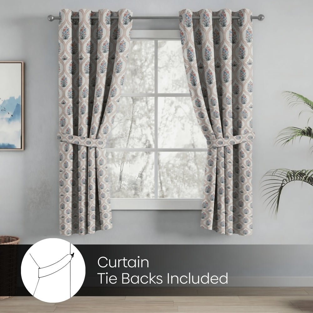 Cotton Printed Pack Of 2 Curtain Terracotta Trellis ,Multicolor - Cotton Printed Curtains | haus & kinder
