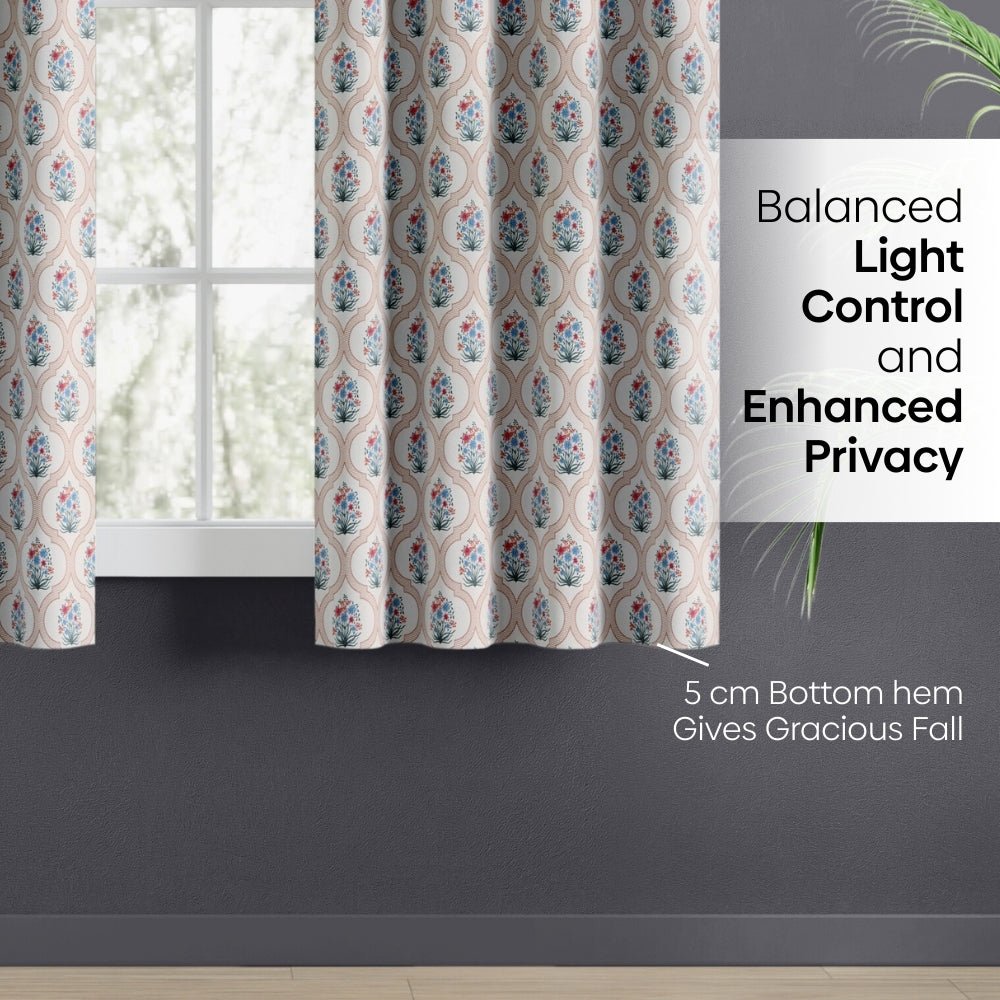 Cotton Printed Pack Of 2 Curtain Terracotta Trellis ,Multicolor - Cotton Printed Curtains | haus & kinder