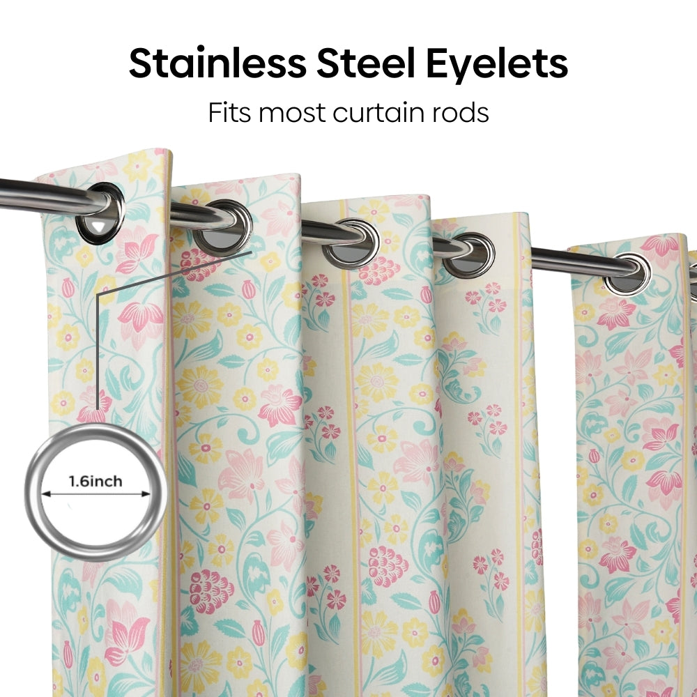 Cotton Printed Pack Of 2 Curtain Pastel Grove, Multicolor