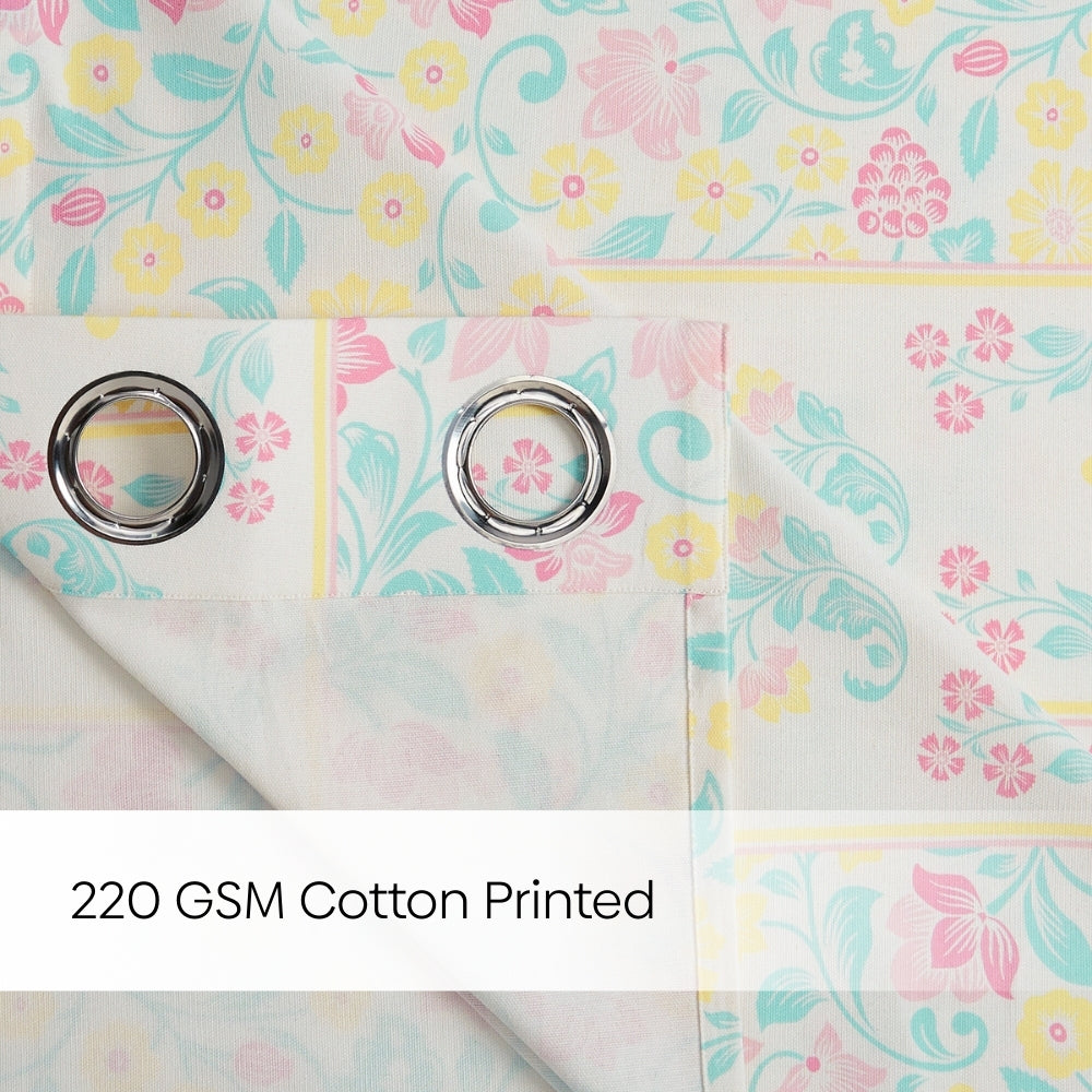 Cotton Printed Pack Of 2 Curtain Pastel Grove, Multicolor