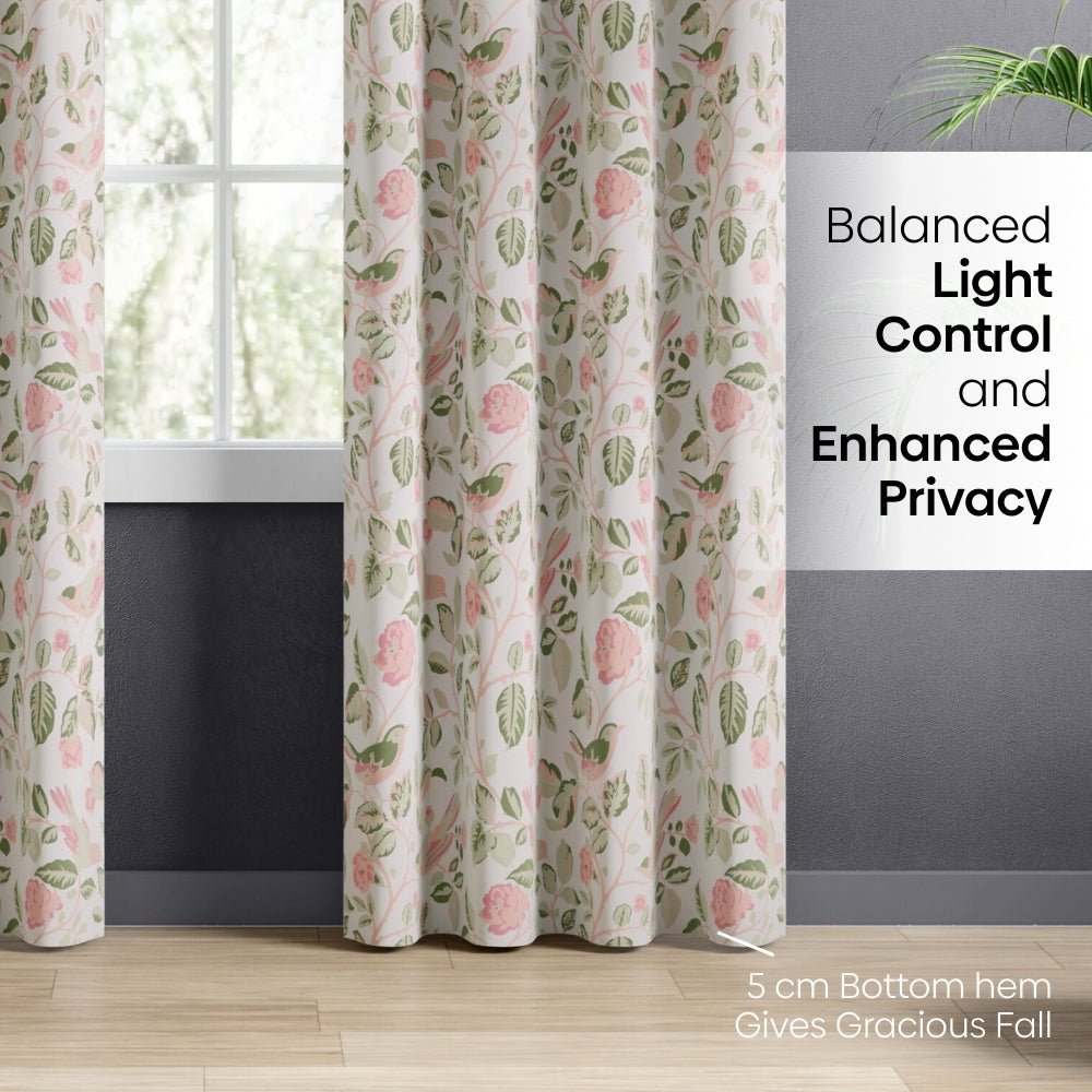Cotton Printed Pack Of 2 Curtain Curtain Pastel Aviary, Green - Cotton Printed Curtains | haus & kinder