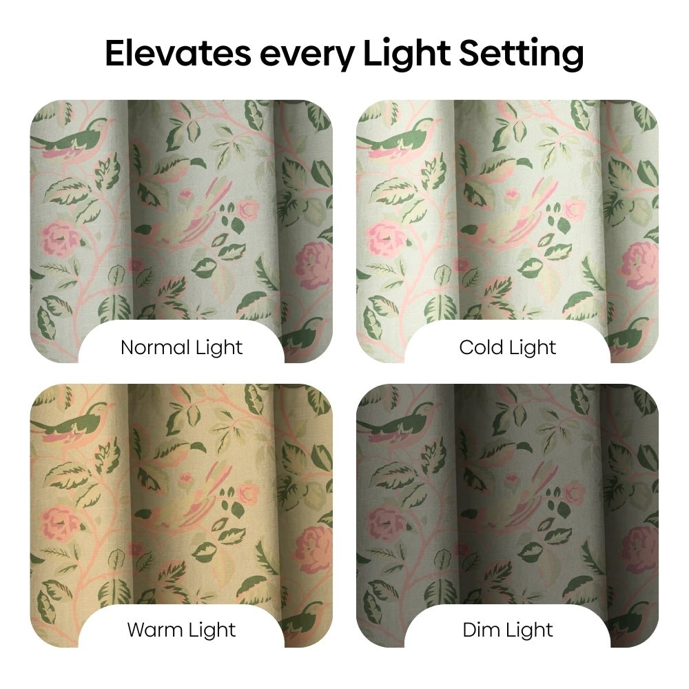 Cotton Printed Pack Of 2 Curtain Curtain Pastel Aviary, Green - Cotton Printed Curtains | haus & kinder