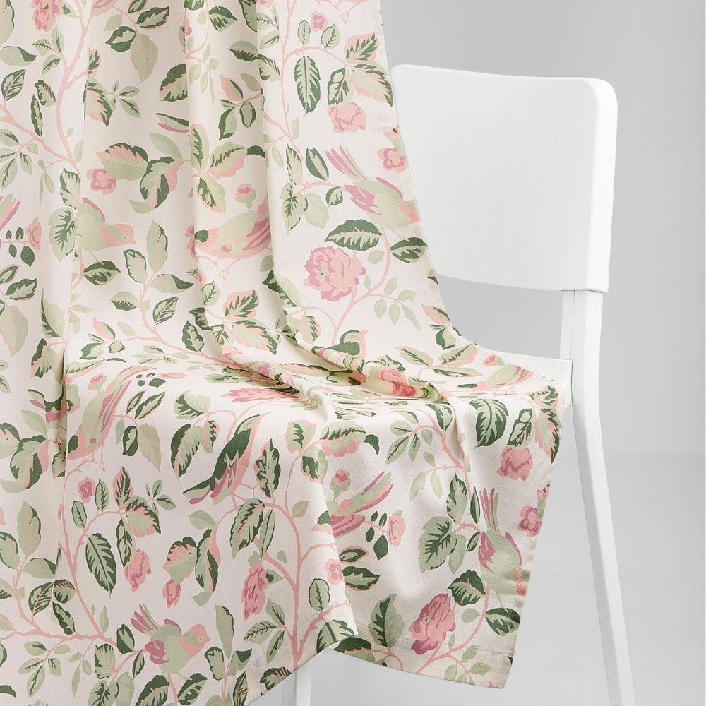 Cotton Printed Pack Of 2 Curtain Curtain Pastel Aviary, Green