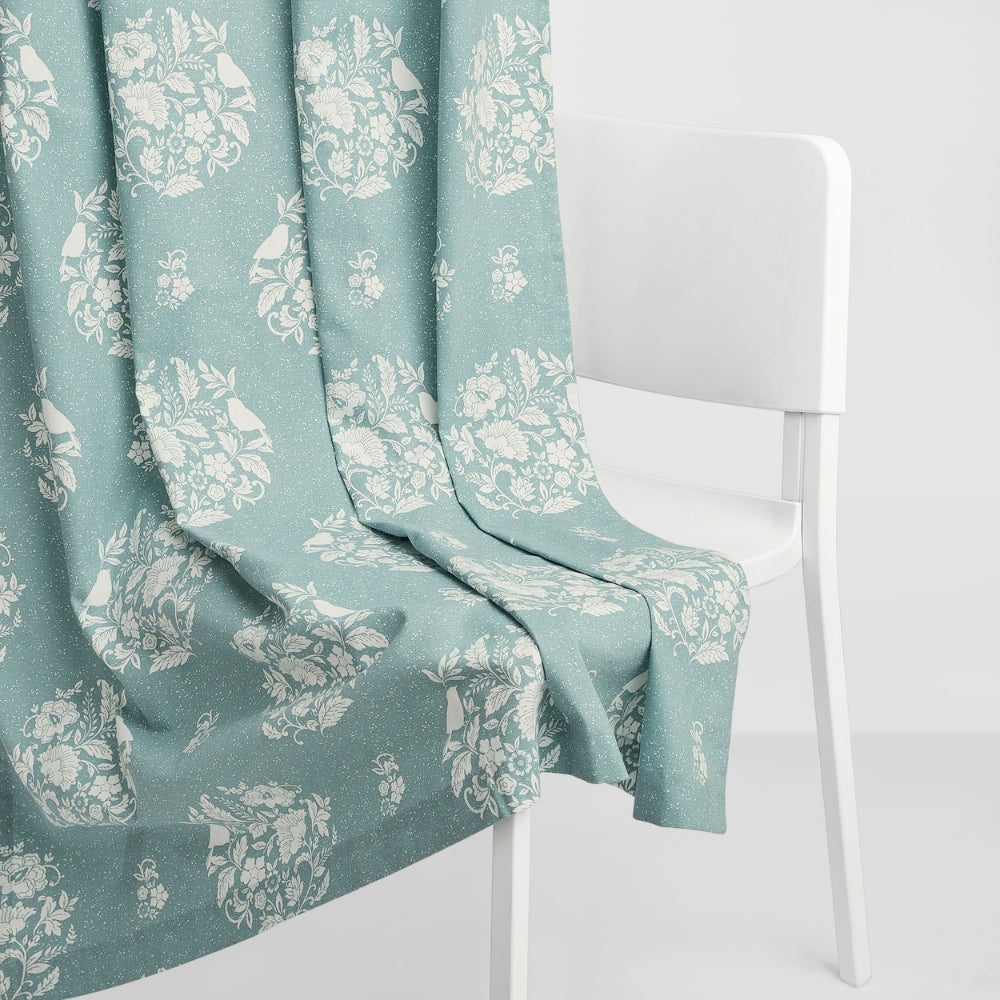 Cotton Printed Pack Of 2 Curtain Whispering Songbird Teal