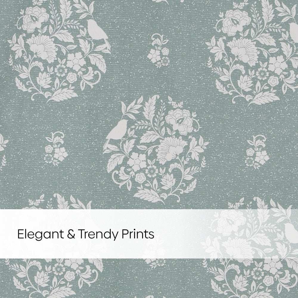 Cotton Printed Pack Of 2 Curtain Whispering Songbird Teal