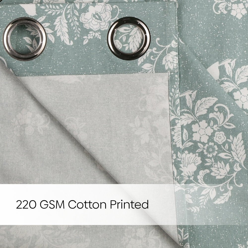 Cotton Printed Pack Of 2 Curtain Whispering Songbird Teal - Cotton Printed Curtains | haus & kinder