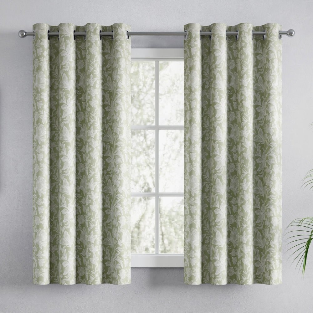 Cotton Printed Pack Of 2 Curtain Chalkflower Sage - Cotton Printed Curtains | haus & kinder