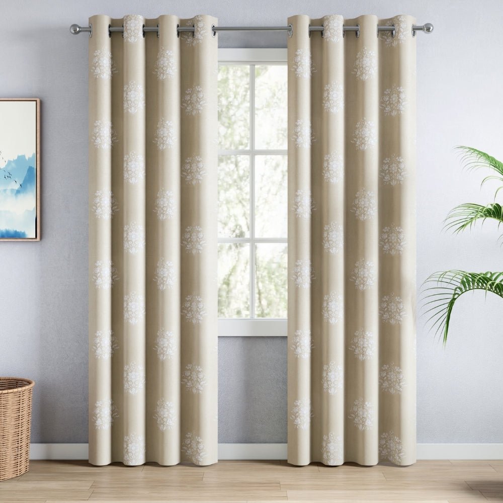 Cotton Printed Pack Of 2 Curtain Curtain Ivory Filigree Beige - Cotton Printed Curtains | haus & kinder
