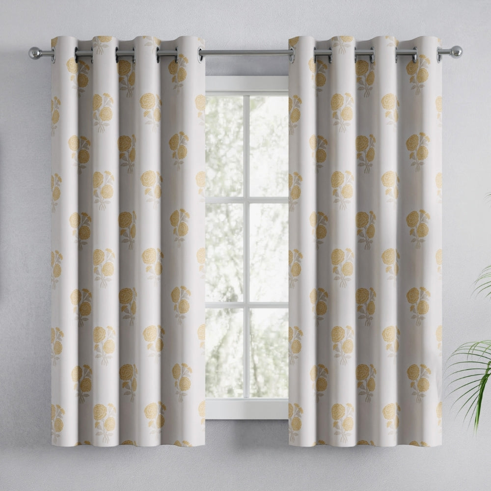 Cotton Printed Pack Of 2 Curtain Curtain Soleil Botanique Yellow