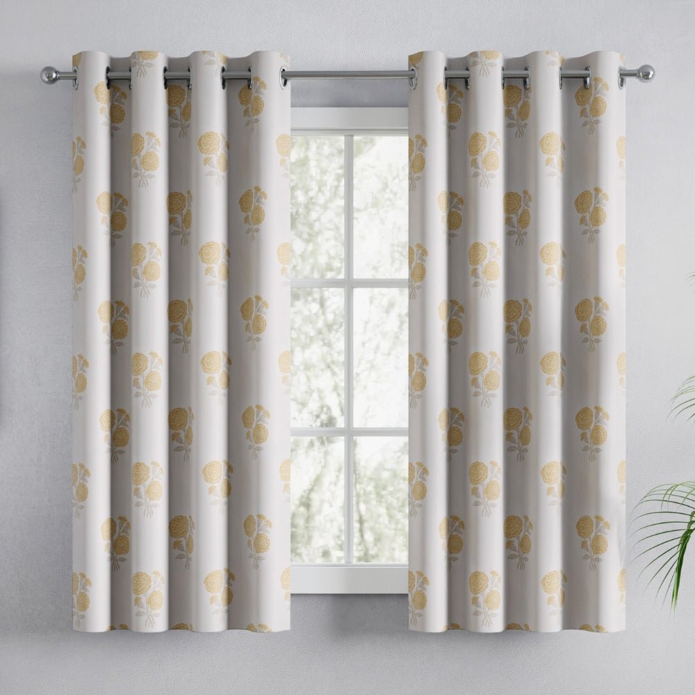 Cotton Printed Pack Of 2 Curtain Curtain Soleil Botanique Yellow - Cotton Printed Curtains | haus & kinder