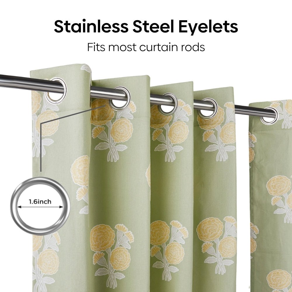 Cotton Printed Pack Of 2 Curtain Curtain Soleil Botanique Sage - Cotton Printed Curtains | haus & kinder