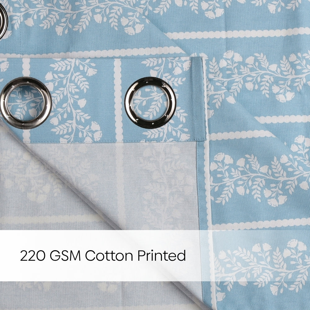 Cotton Printed Pack Of 2 Curtain Vineway Blue