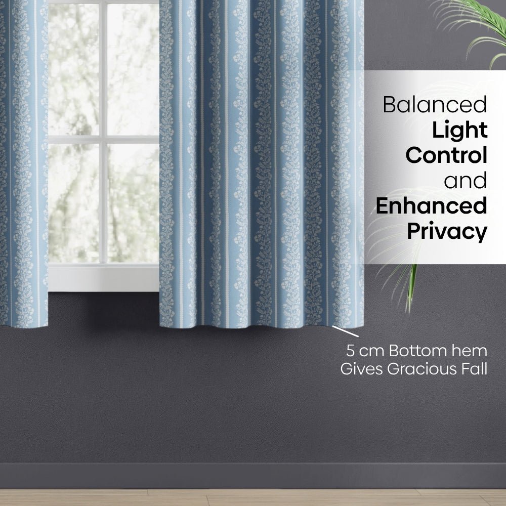 Cotton Printed Pack Of 2 Curtain Vineway Blue - Cotton Printed Curtains | haus & kinder