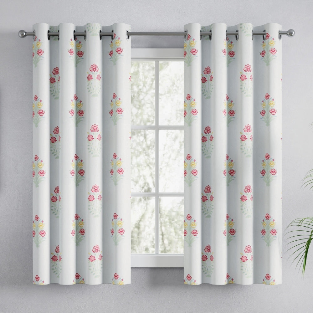 Cotton Printed Pack Of 2 Curtain Meadow of Petals Multicolor