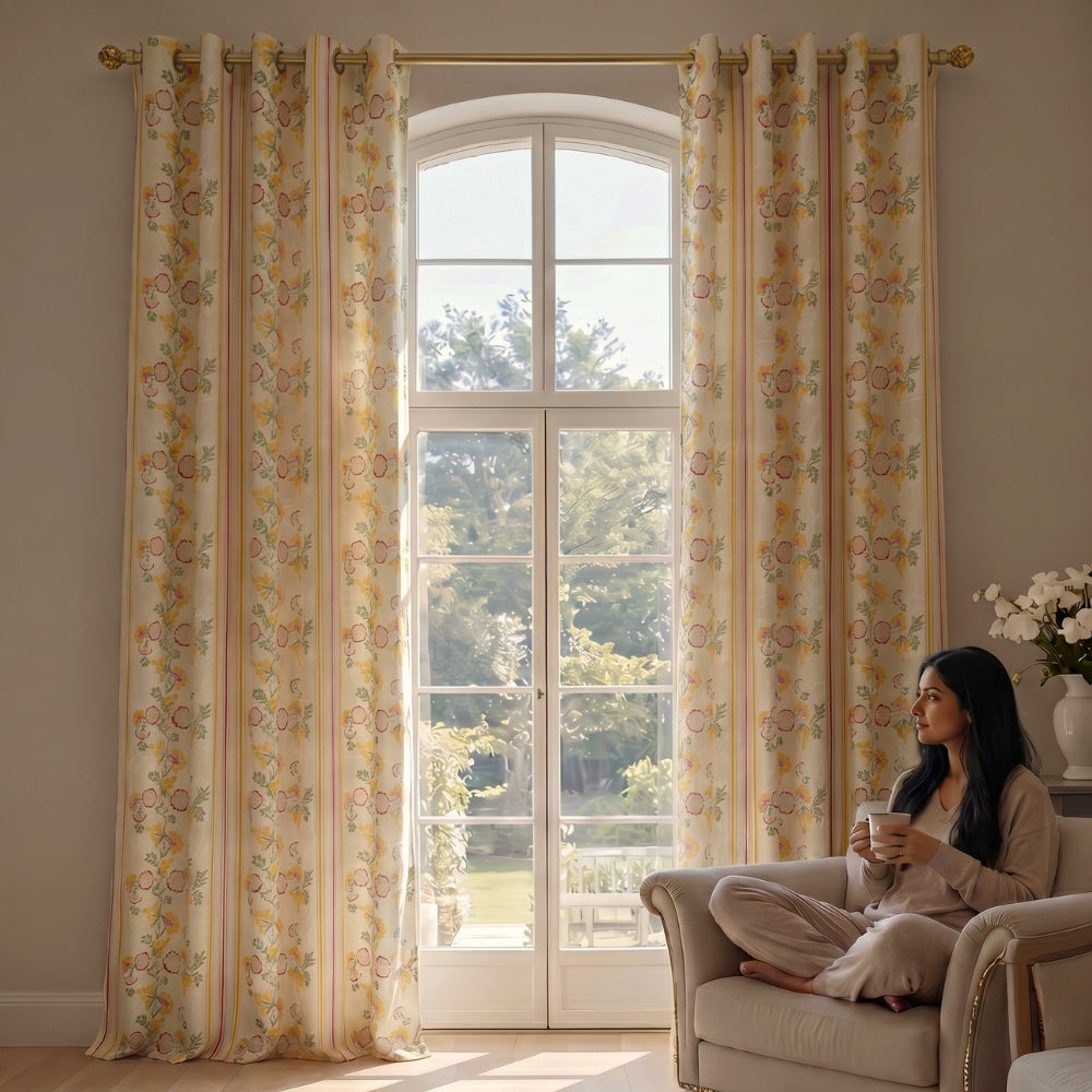 Cotton Printed Pack Of 2 Curtain Petaline Multicolor