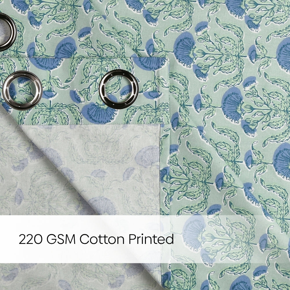 Cotton Printed Pack Of 2 Curtain Rosette Blue