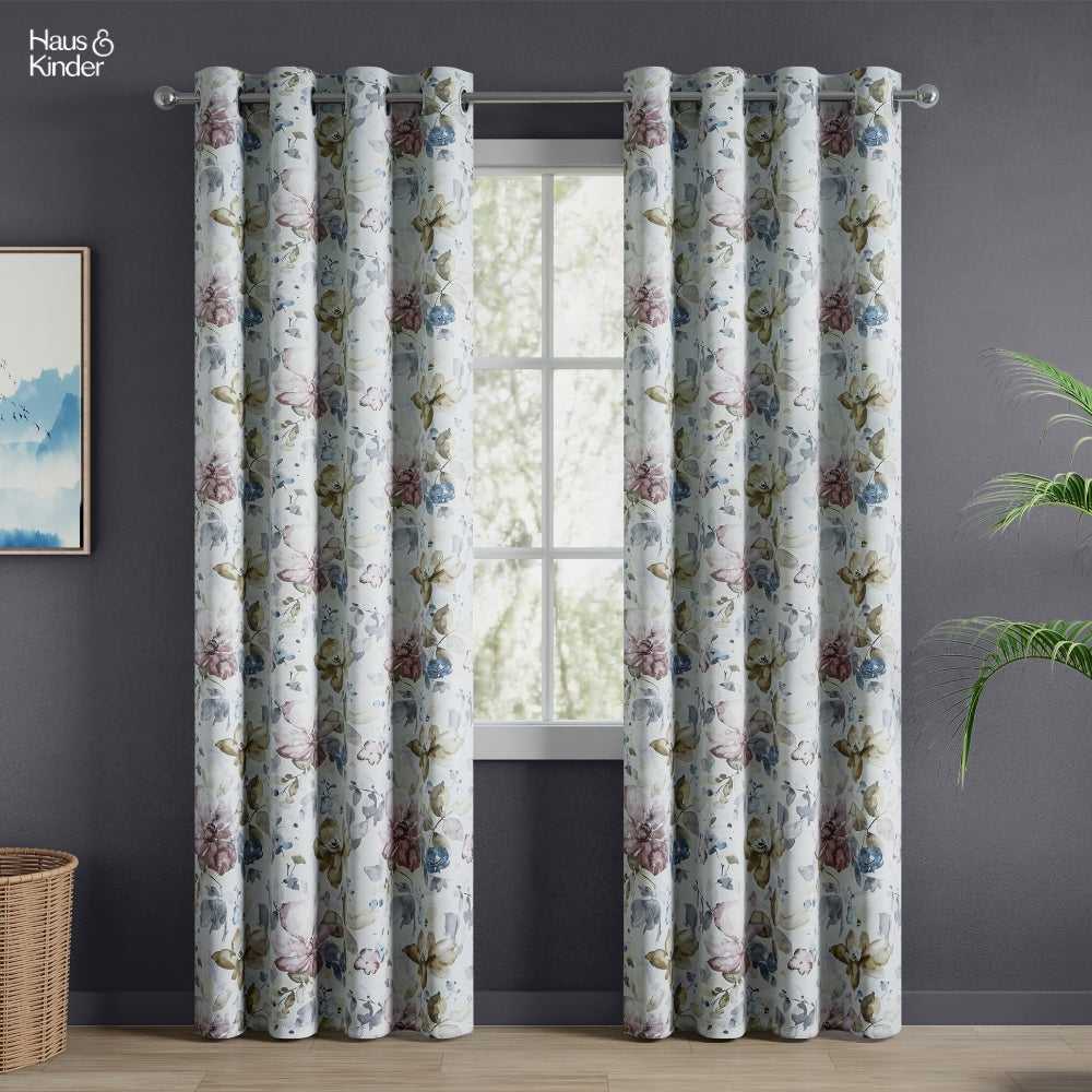 Polyester Printed Blackout Door Curtains Petal Poetry, Multi