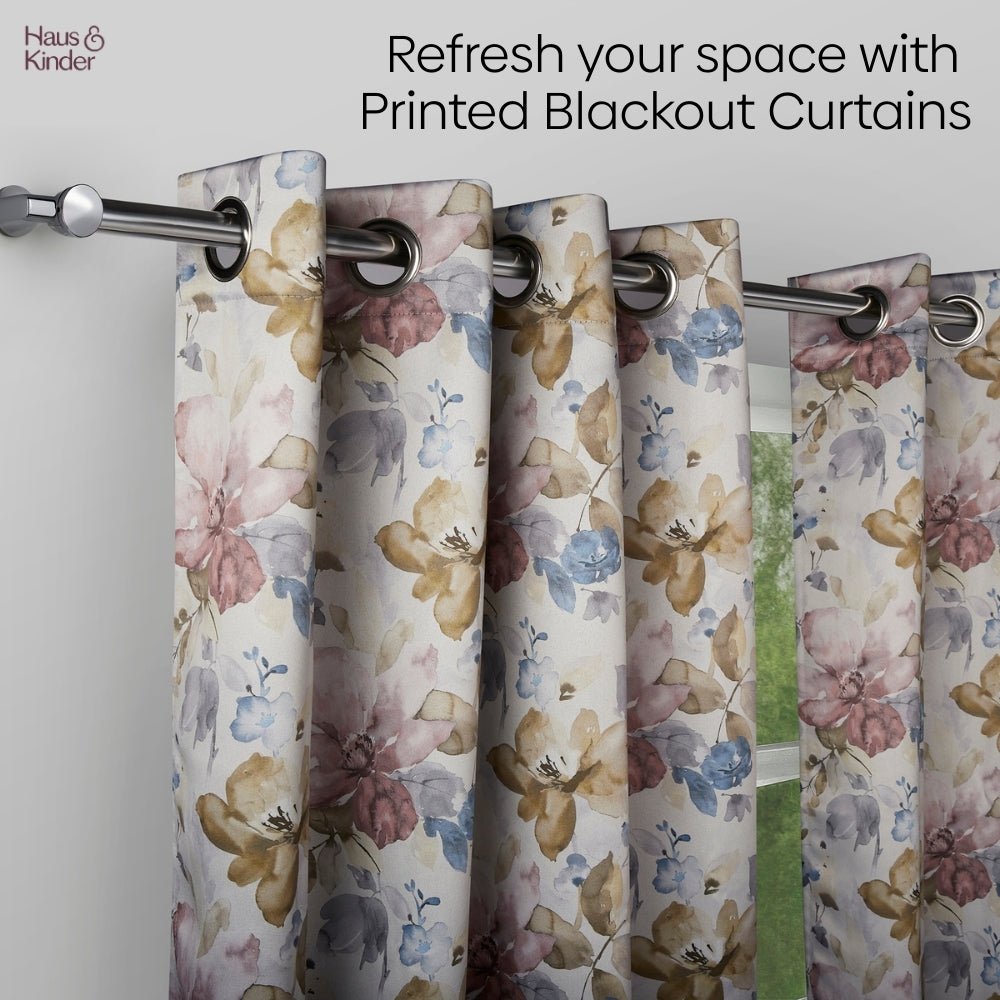 Polyester Printed Blackout Window Curtains Petal Poetry, Multi - Blackout Curtains | haus & kinder