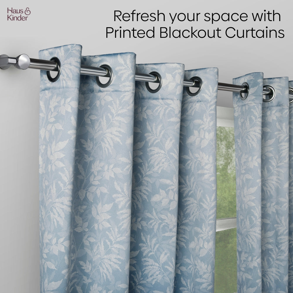 Polyester Printed Blackout Door Curtains Misty Fern, Dusty Blue