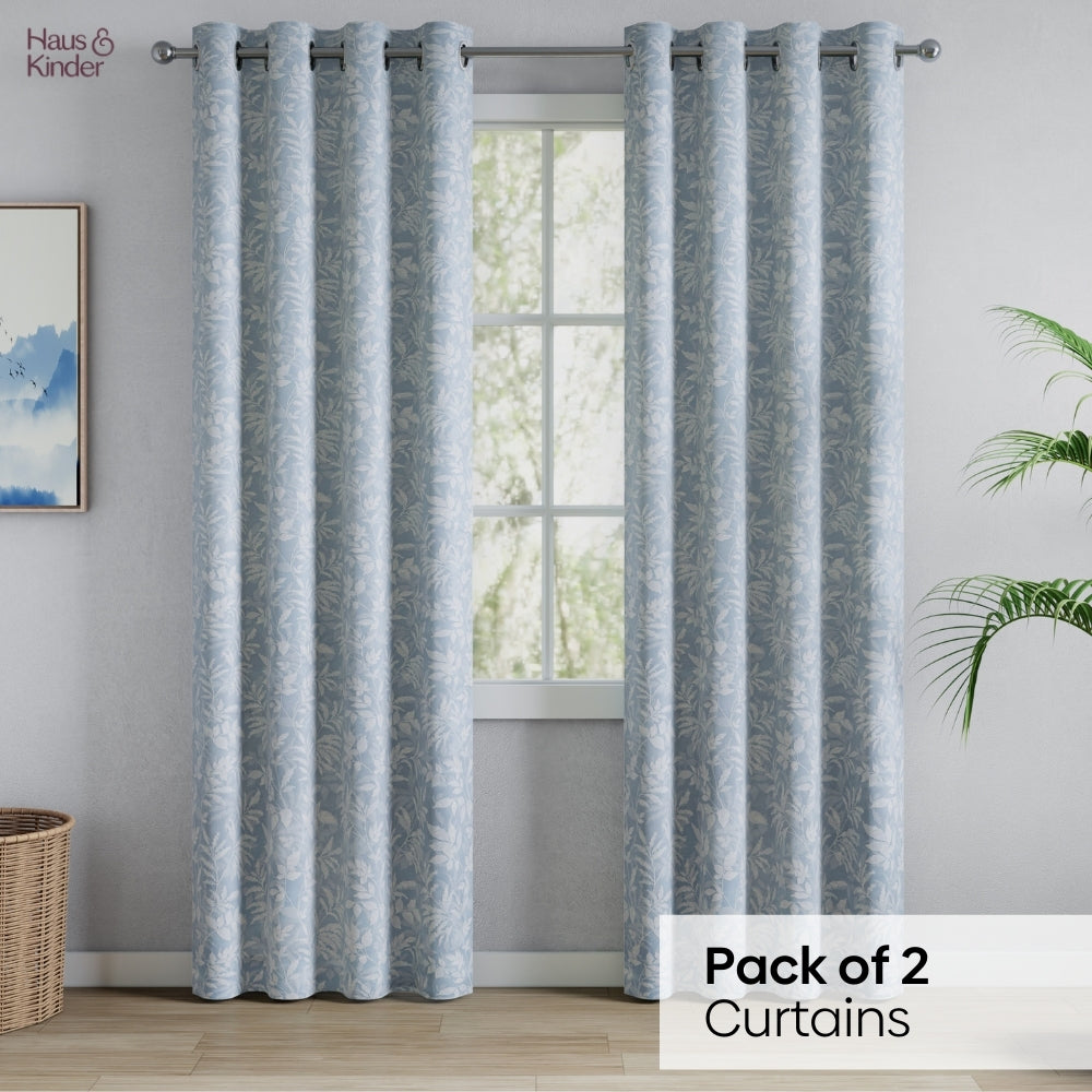 Polyester Printed Blackout Curtains Misty Fern, Dusty Blue