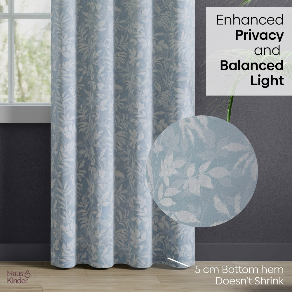 Polyester Printed Blackout Door Curtains Misty Fern, Dusty Blue