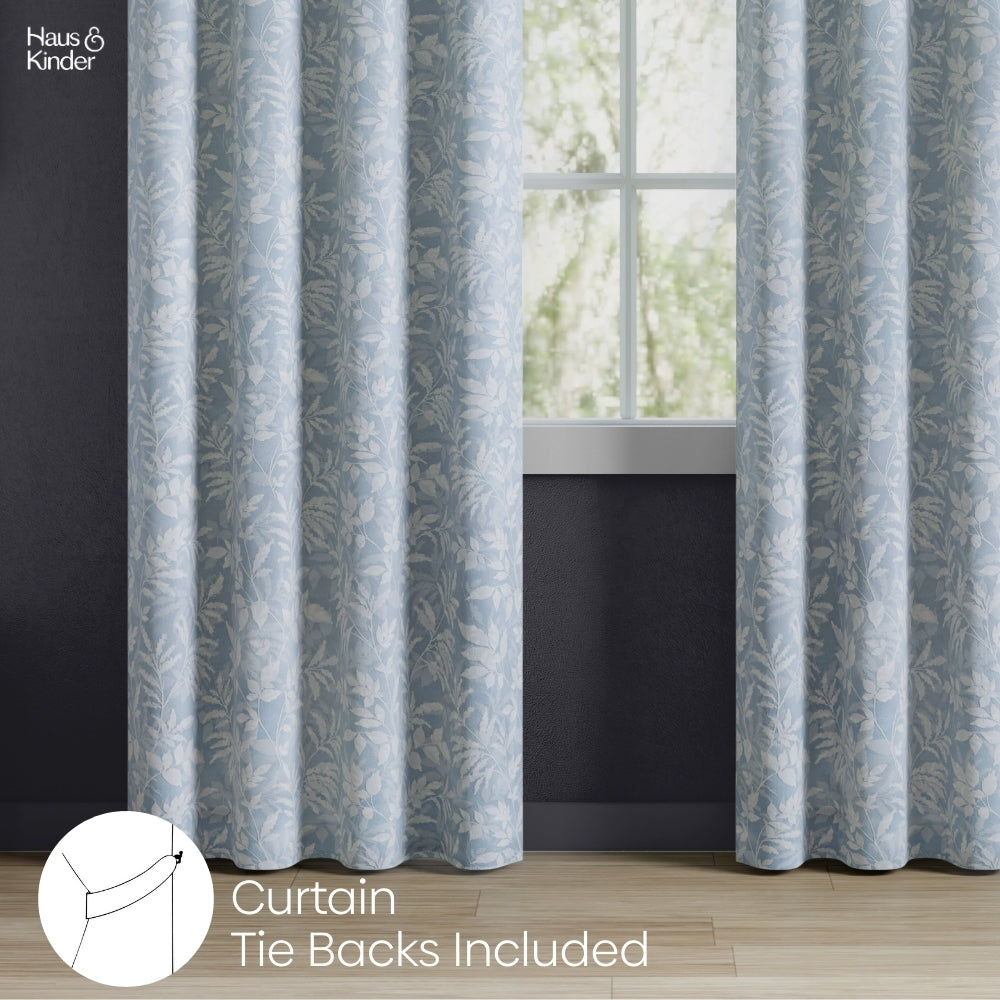 Polyester Printed Blackout Door Curtains Misty Fern, Dusty Blue