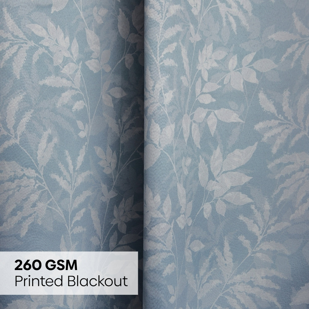 Polyester Printed Blackout Door Curtains Misty Fern, Dusty Blue