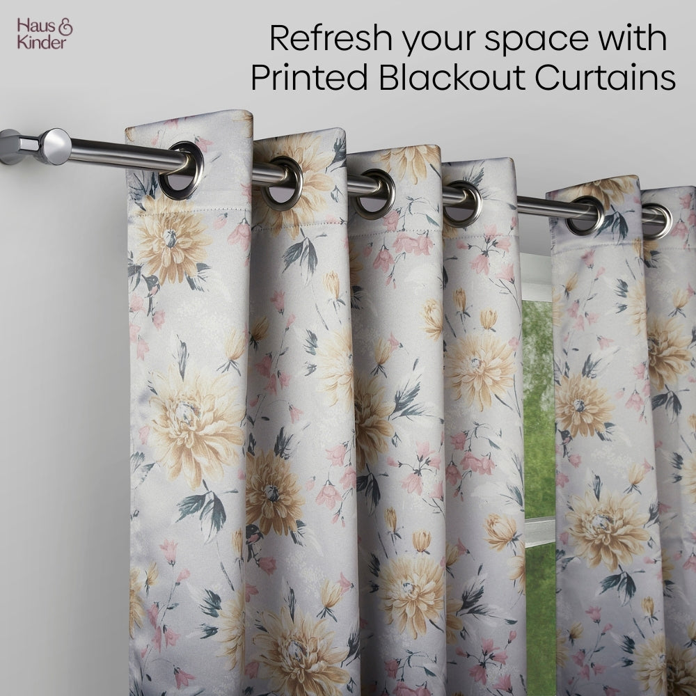 Polyester Printed Blackout Curtains Amber Petals, Multi