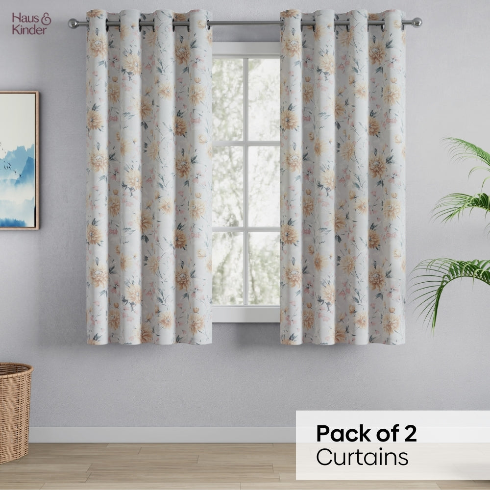 Polyester Printed Blackout Window Curtains Amber Petals, Multi