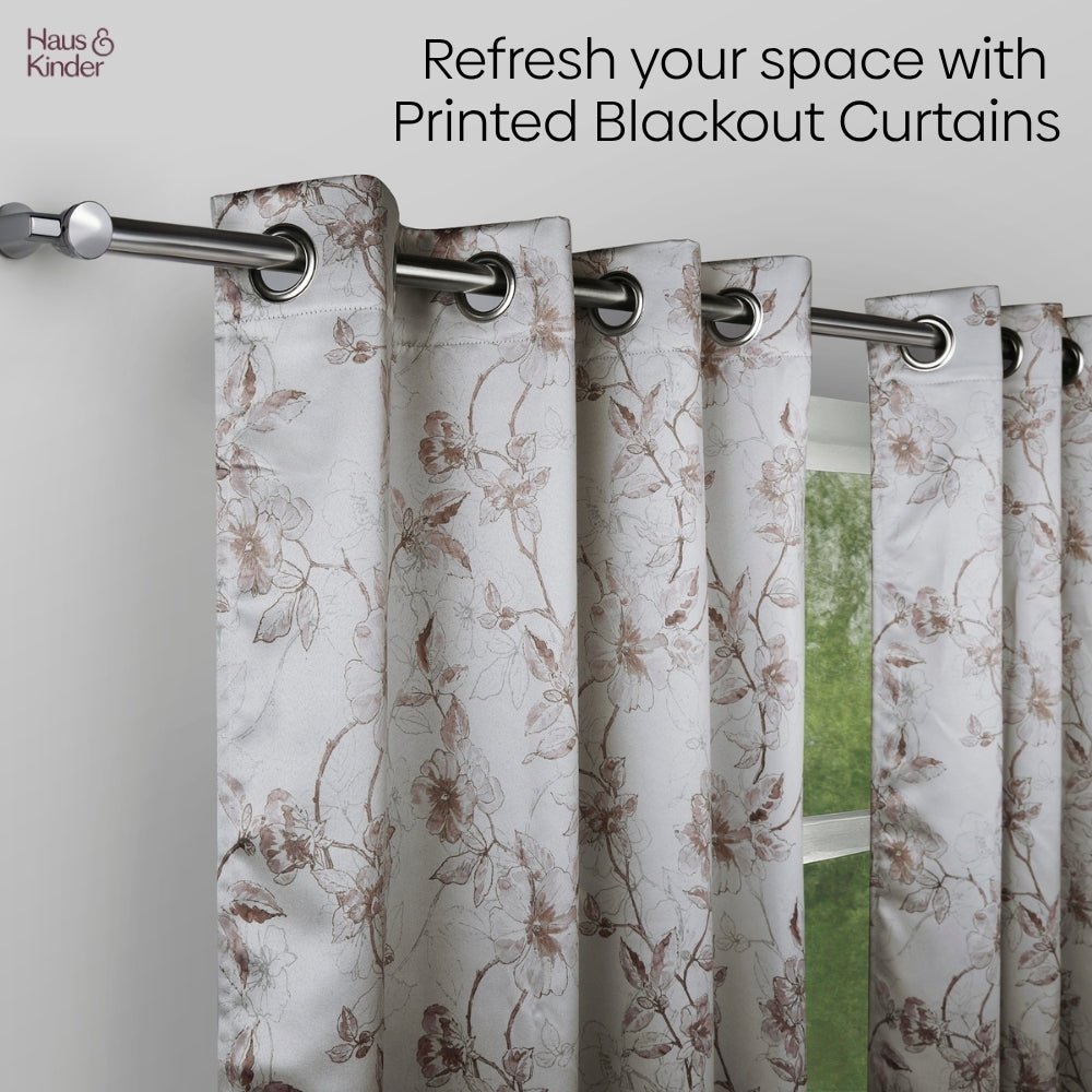 Polyester Printed Blackout Curtains Sepia Blossoms, Multi - Blackout Curtains | haus & kinder