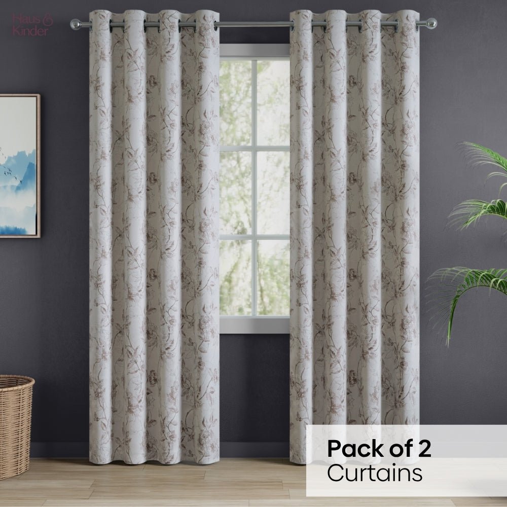 Polyester Printed Blackout Curtains Sepia Blossoms, Multi - Blackout Curtains | haus & kinder