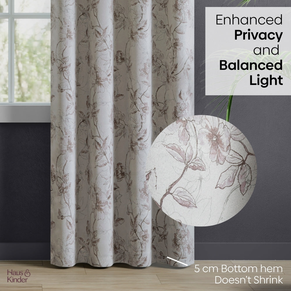 Polyester Printed Blackout Curtains Sepia Blossoms, Multi