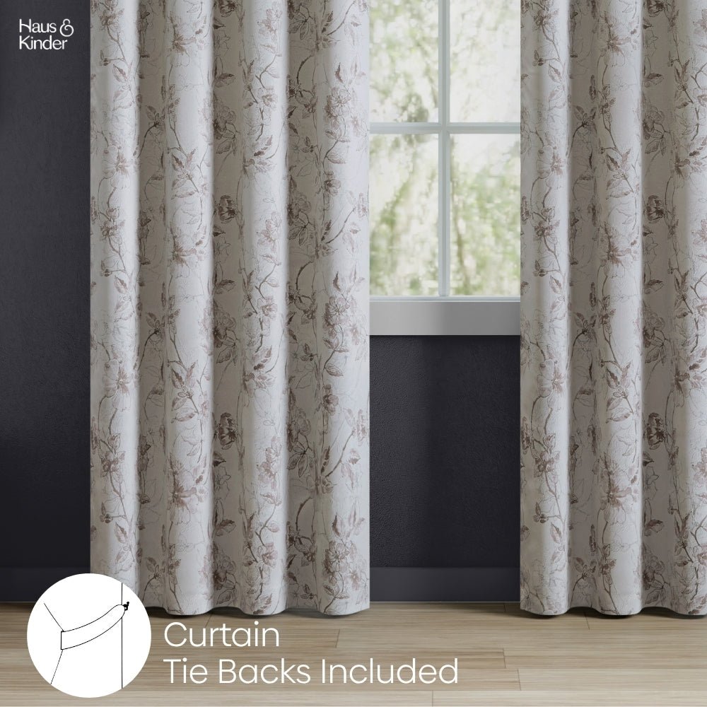 Polyester Printed Blackout Curtains Sepia Blossoms, Multi - Blackout Curtains | haus & kinder